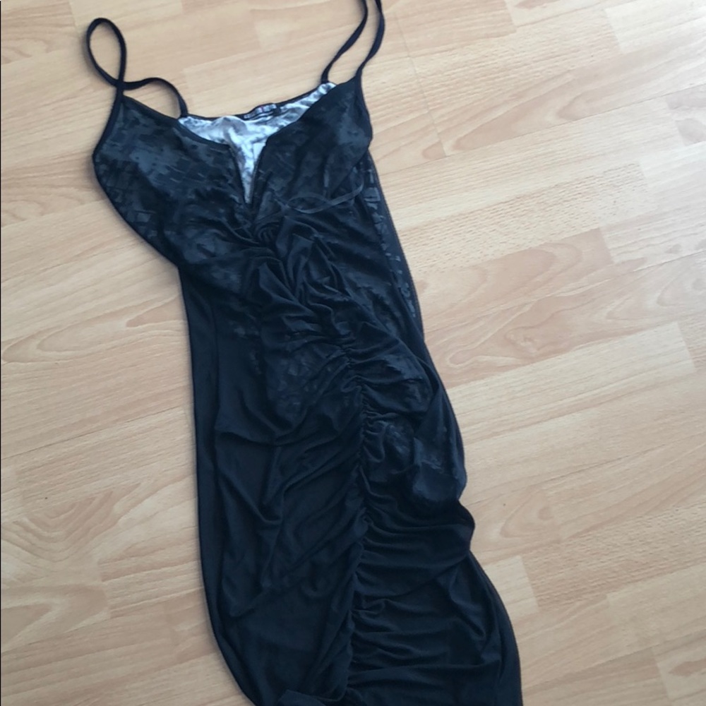 Bodysuit dress with sheer overlay